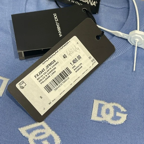 Dolce & Gabbana DG Logo Wool and silk jacquard sweater with tonal DG logo. NWT.
